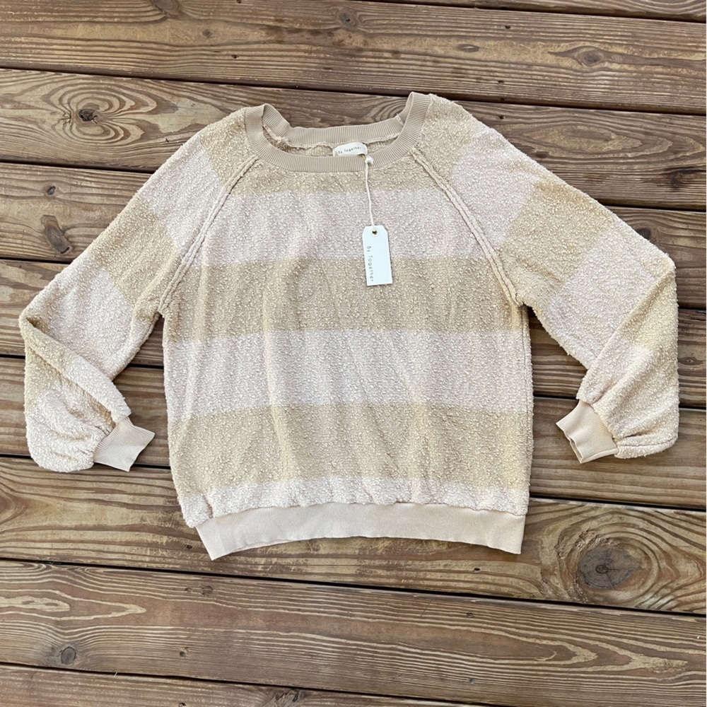 Together Cream Bouclé Terry Knit Sweatshirt Pullover Long Sleeve Size S